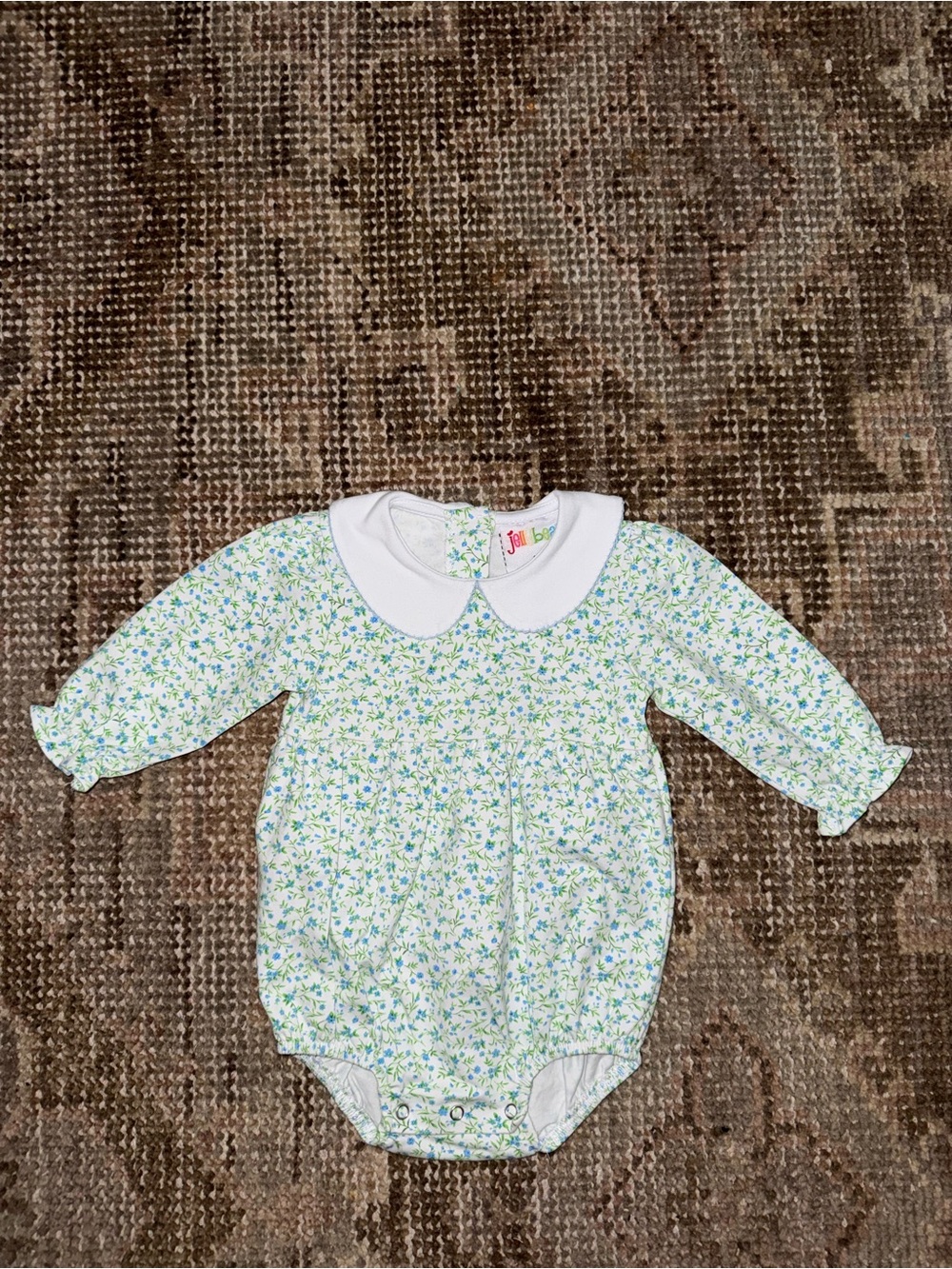 Unbranded Baby Girls Green Floral Peter Pan Collar One-Piece Bodysuit